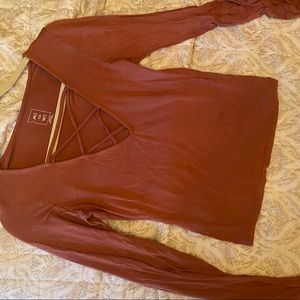 Mauve V-Neck Long Sleeved Top